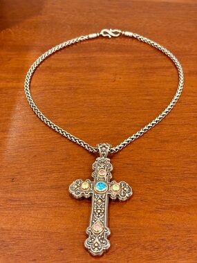 Stunning Konstantino  Jeweled Large Cross  Pendant, Original Chain Included
